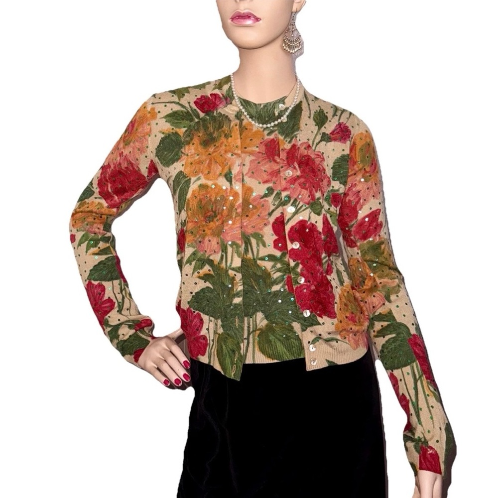 DOLCE & GABBANA VTG cashmere sequins floral print knit cardigan cami set 40 6